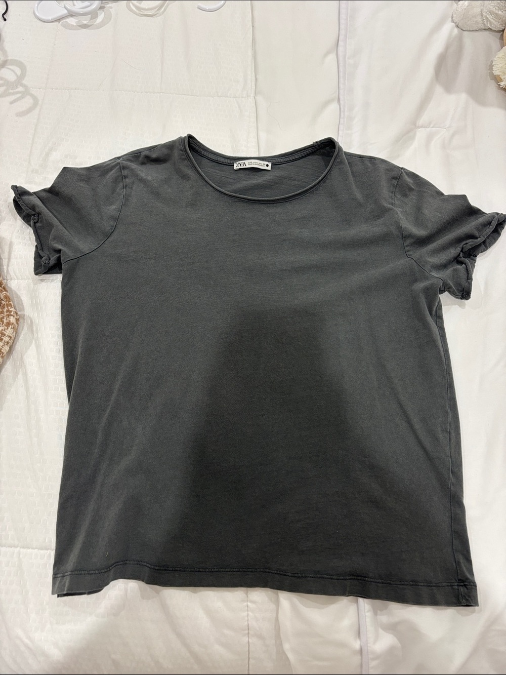 Zara Women’s Black Short Sleeve Crewneck Tee with Ruffle Sleeves